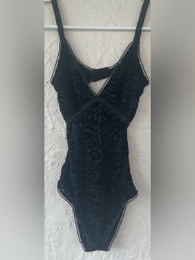 Aerie Bodysuit Womens Velvet Burnout Floral Whimsigoth Fairy Grunge Y2K; size XS